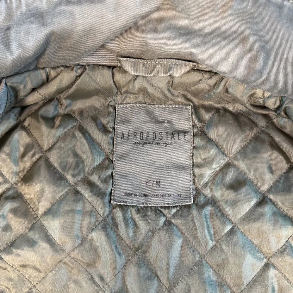 Aeropostale Womens Size M Jacket Green Canvas Hooded Sweater Sleeves Cotton
